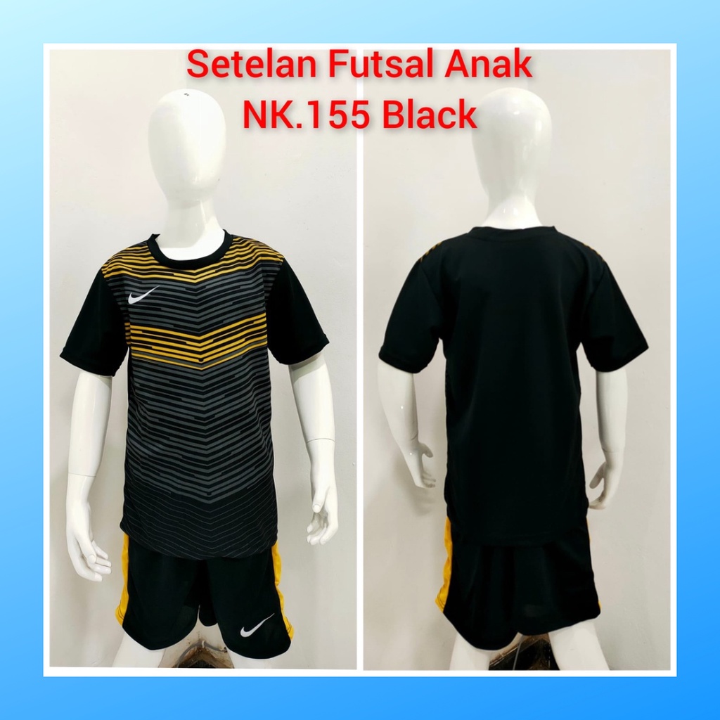 Kaos futsal anak laki-laki ST.NK155 hitam jersey sepak bola baju celana setelan jersy perempuan stelan t-shirt custom outfit seragam kostum olahraga casual print suit pakaian jarsey oblong apparel sport jersi soccer