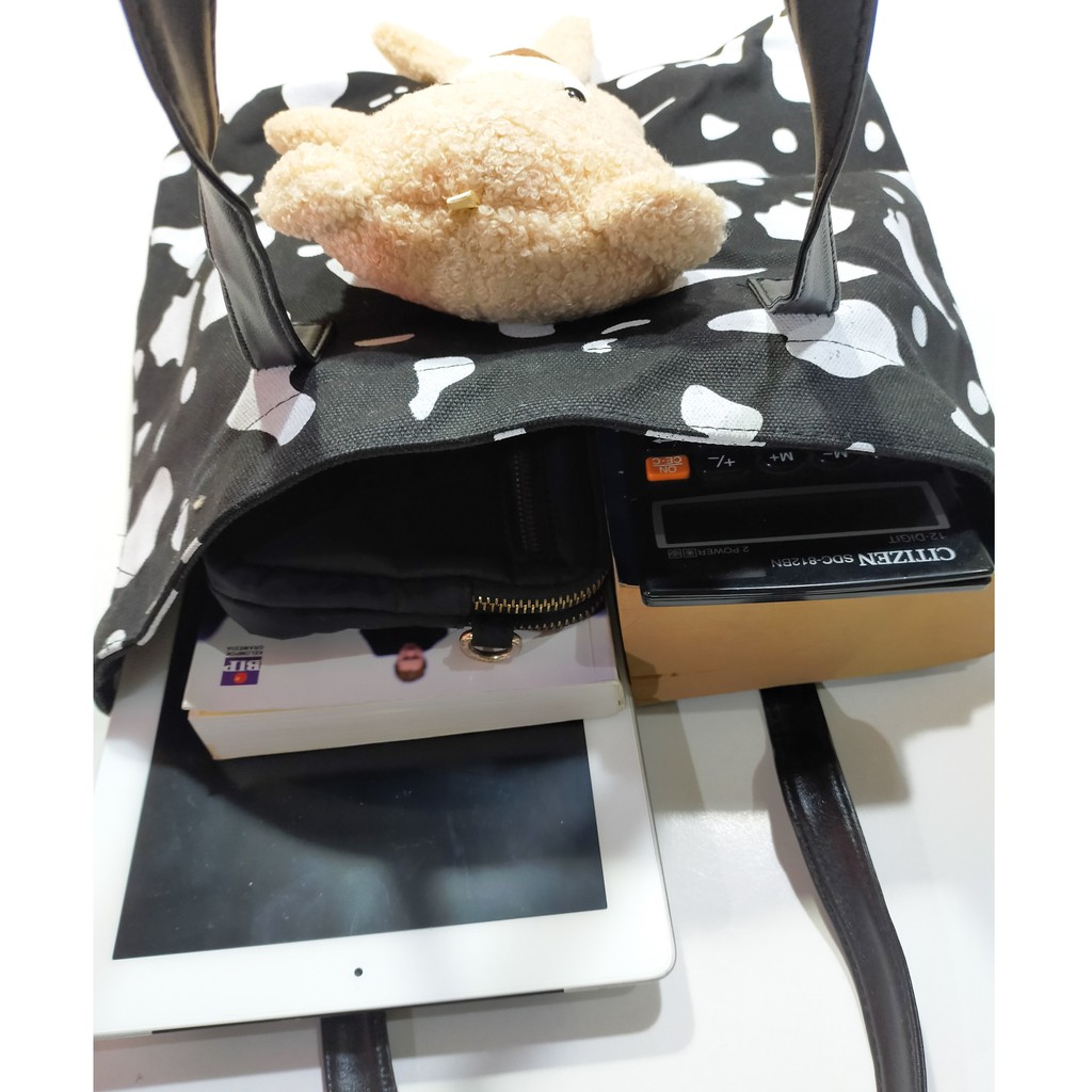 Tas Tote Bag Bahu Shoulder Ukuran Besar Kanvas Motif Boneka Beruang Bear Lucu Impor 2038#