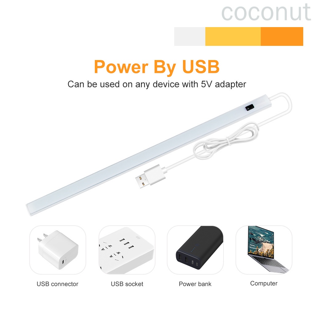 Under Cabinet Light Bar LED 4000K Closet Strip Light USB Sensor Adjustable Wardrobe Lamp, White, 20cm coconut.id