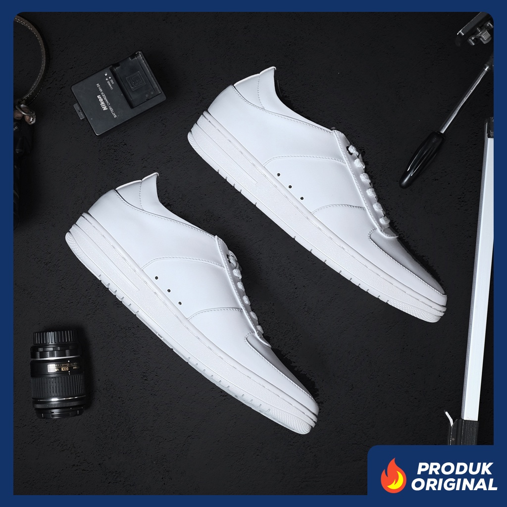 ADAPTIVE FULL WHITE ORIGINAL x REYL MAN Sepatu Sneakers Putih Polos Pria Kets Tali Casual Jalan Santai Hangout Main Kondangan Sekolah Kuliah Distro Fashion Sport Shoes Semi Kulit Premium Skate Footwear Big Size Jumbo Ukuran Besar 44 Keren Terbaru Kekinian