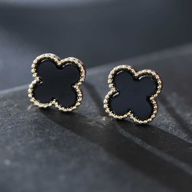 Set Anting Stud 925 Silver Bentuk Daun Clover Untuk Wanita