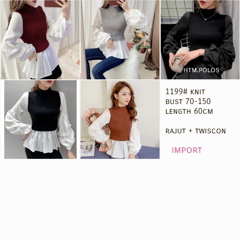 atasan baju import/ blouse import lengan balon premium/ knit top blouse