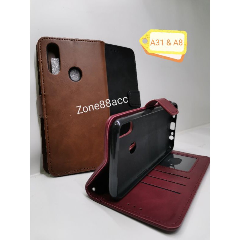 Oppo A8 A31 2020 Leather Case Flip Cover Casing Sarung Dompet Wallet Kulit Softcase