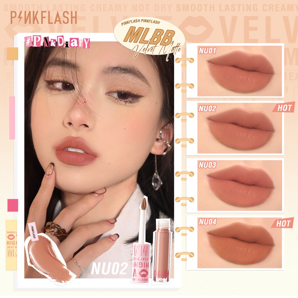 PINKFLASH Silky Velvet Lip Cream Lipcream Lipstick PinkDiary Pink Flash BPOM PF-L04 (KIM)