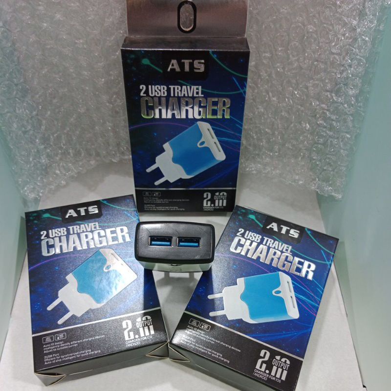 Adapter charger ATS 2 USB 2.A / Batok kepala charger ATS real 2.A