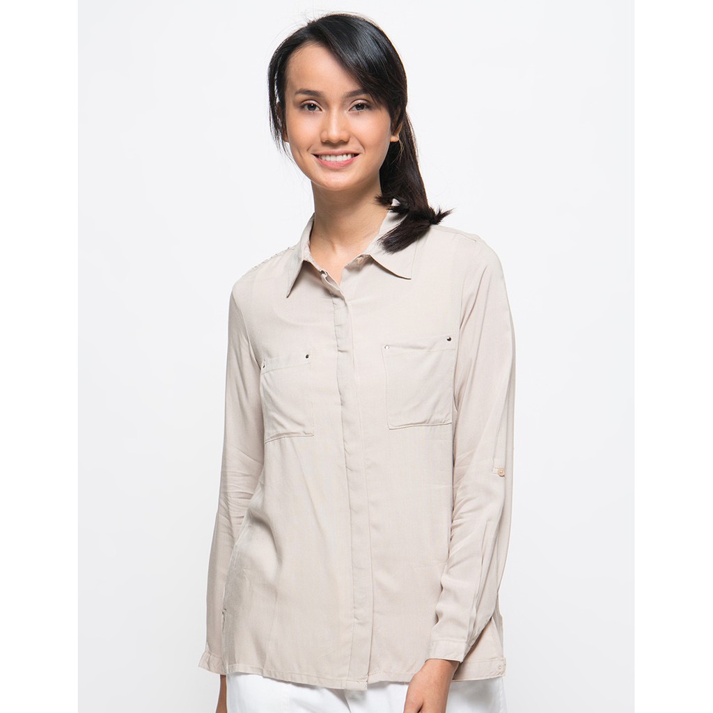 Matahari - Details Basic Stud Kemeja Wanita - Khaki