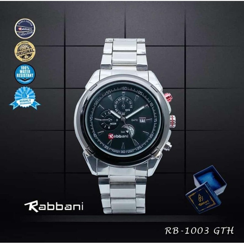 RABBANI ORIGINAL JAM TANGAN PRIA WANITA COUPLE SEPASANG RANTAI WD TANGGAL AKTIF BOX KANCING