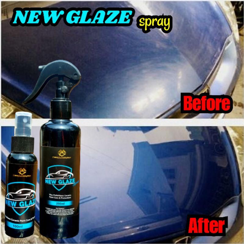 GLOSSY GLAZE Spray 250ml Beli 2 Free Lap, Pengkilap Body Motor Mobil, Efek Daun Talas, Nano Coating