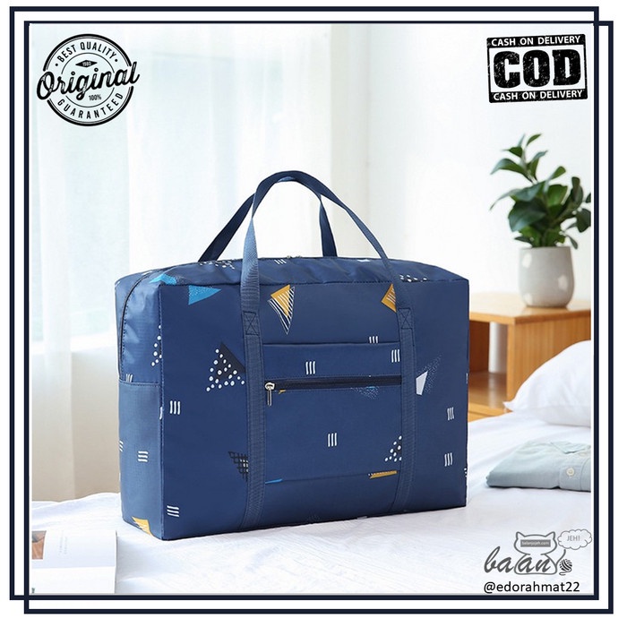 Tas Duffel Organizer Tas Lipat Hand Carry Foldable Polyester Travel Bag Motif - Navy Flamingo (C4N9)