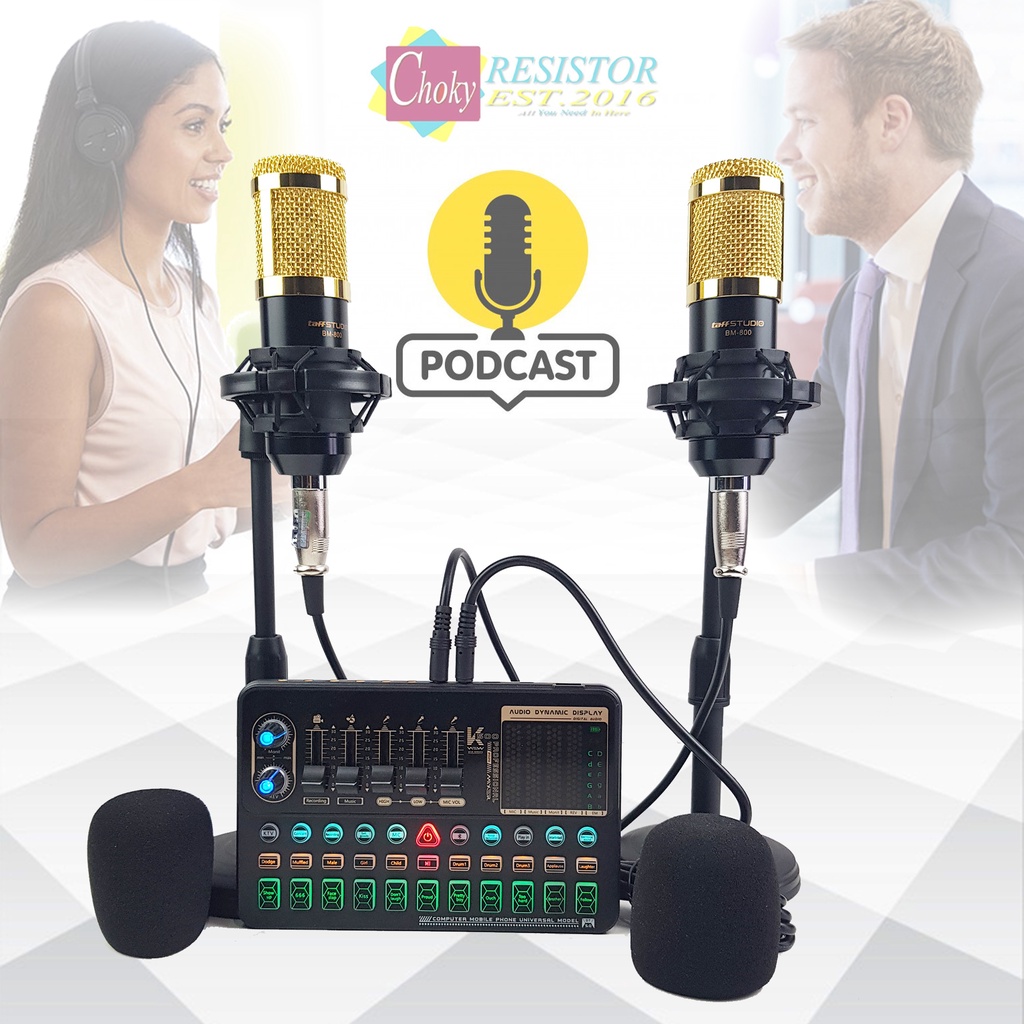 COD Paket Microphone BM800 untuk PODCAST Plus Soundcard Muslady SK500 FREE HEADPHONE