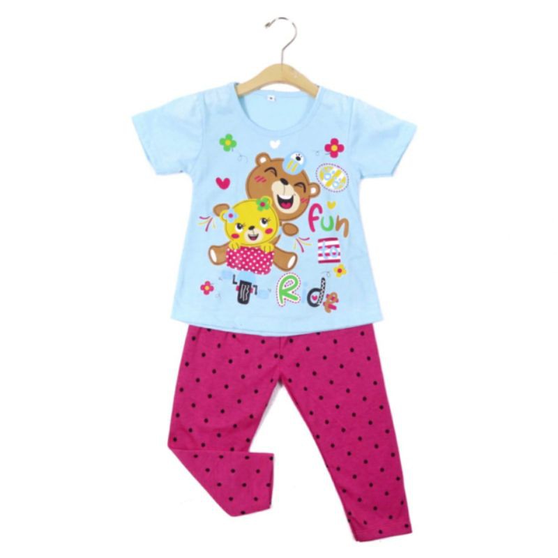 SETELAN BAJU ANAK PEREMPUAN MOTIF BEAR 2-6 TAHUN NEW