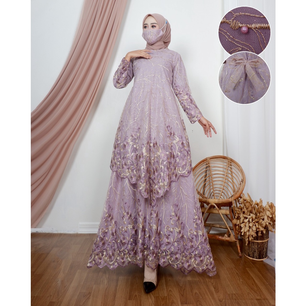 Permata Olshop / Kebaya Gamis Tingkat Runcing DJ / Gamis Pesta Mewah / Baju Gamis Pesta Wanita