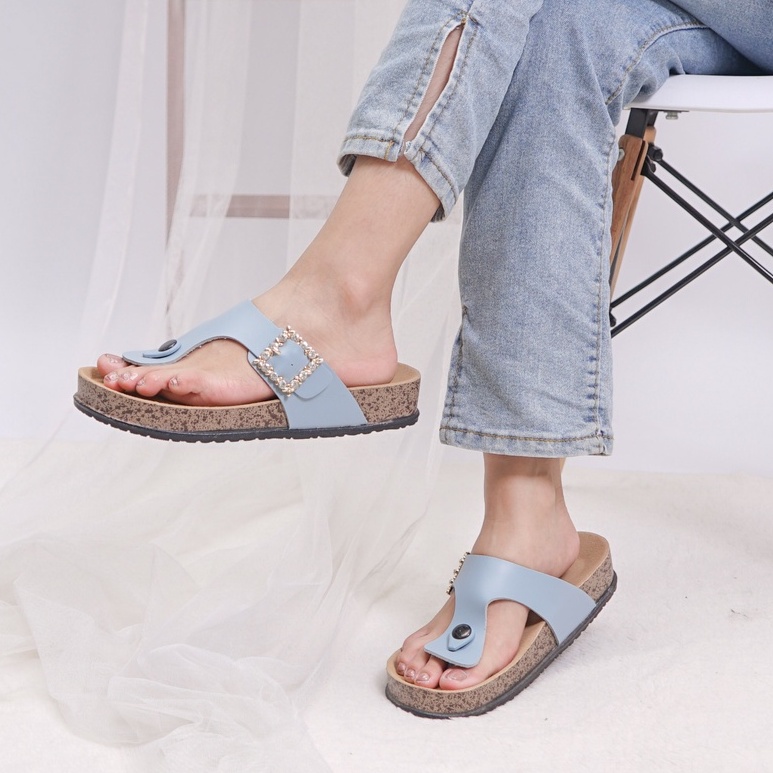 Sara Sara AUDY Sandal Jepit Wanita Kekinian Casual Sendal Japit Cewek Birken Gesper Berlian Sol Puyuh Terbaru