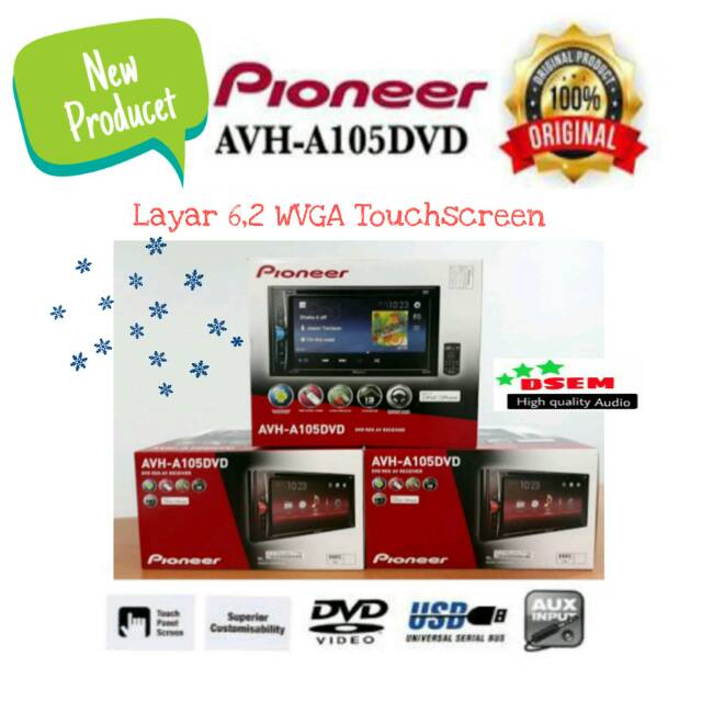 Double Din Pioneer AVH-A105 DVD Head Unit Tape mobil