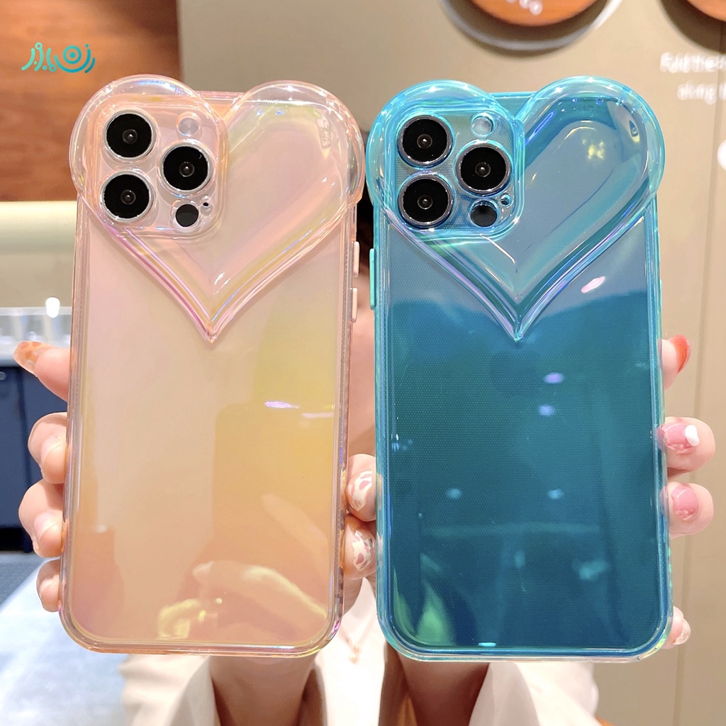 (3D Love) Casing Silikon Iphone 12 13 Pro Max Xs Max 7 + 8 + 11 Pro Max Aksen Laser Aurora Warna Gradasi Pelangi