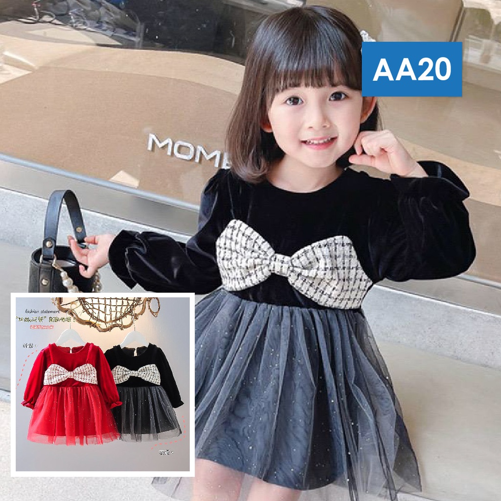 LAPAGO - Dress Gaun Anak Bayi Perempuan Import Motif Elegan Cantik Lucu 2021 usia 6 bulan - 3 tahun-AA20 - HITAM KUPU