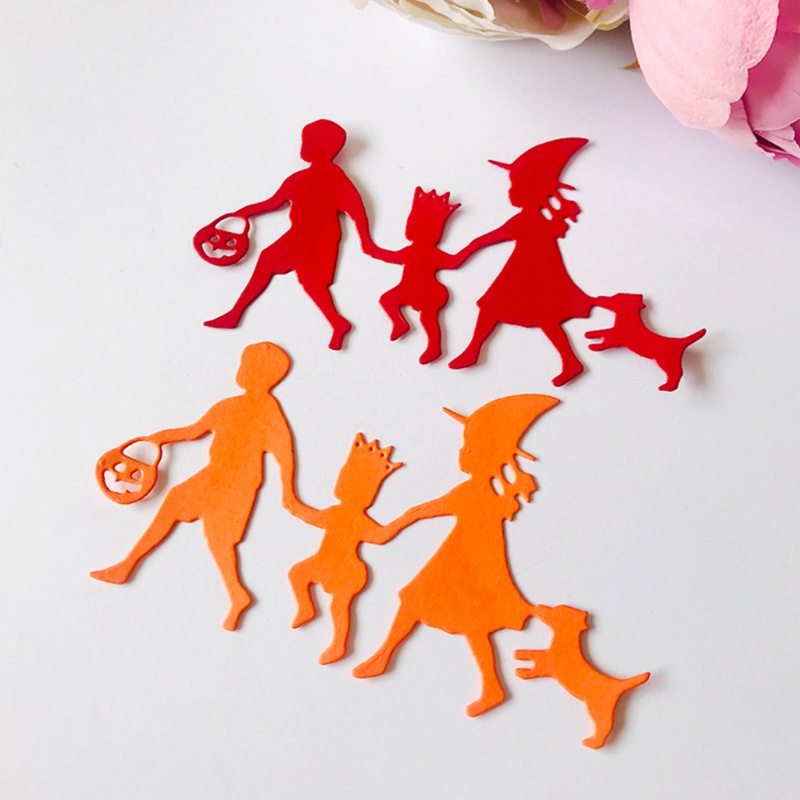 Zzz 4pcs / set Cetakan Stensil Cutting Dies Motif Keluarga Halloween Bahan Metal Untuk Scrapbook / Craft DIY