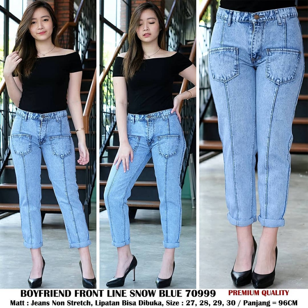 YAOSHI STORE - Celana Highwaist Boyfriend Jeans Wanita - Boyfriend Poket Rawis