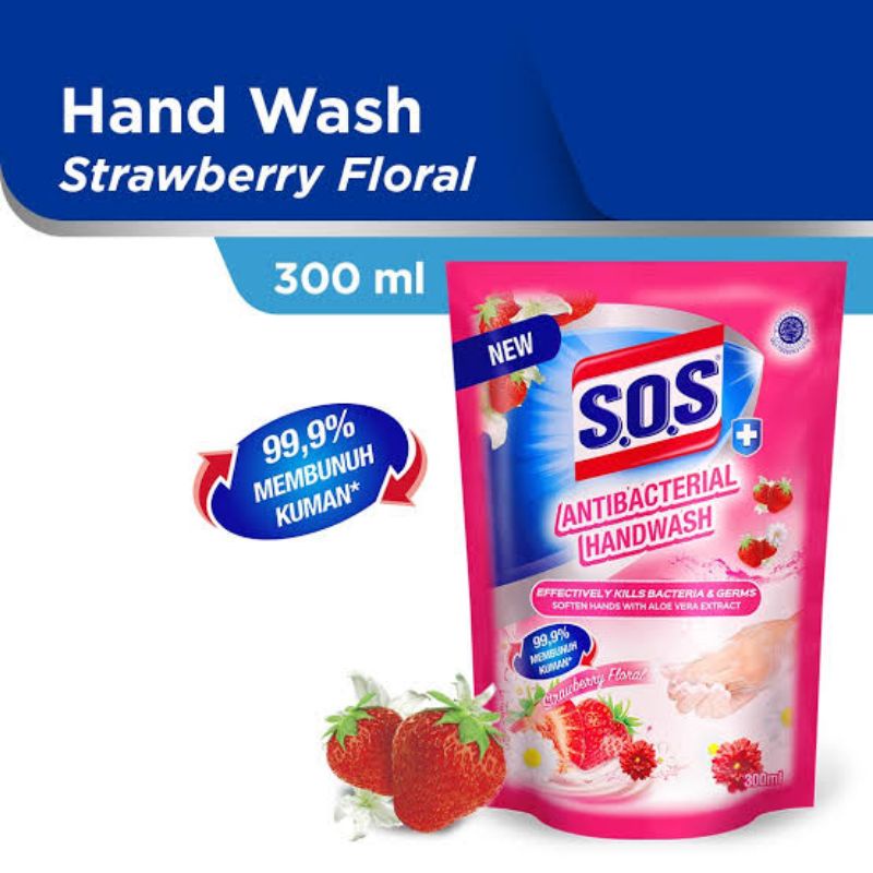 S.O.S Antibakterial Handwash Strawberry Floral 300 ml / Sabun Pencuci Tangan