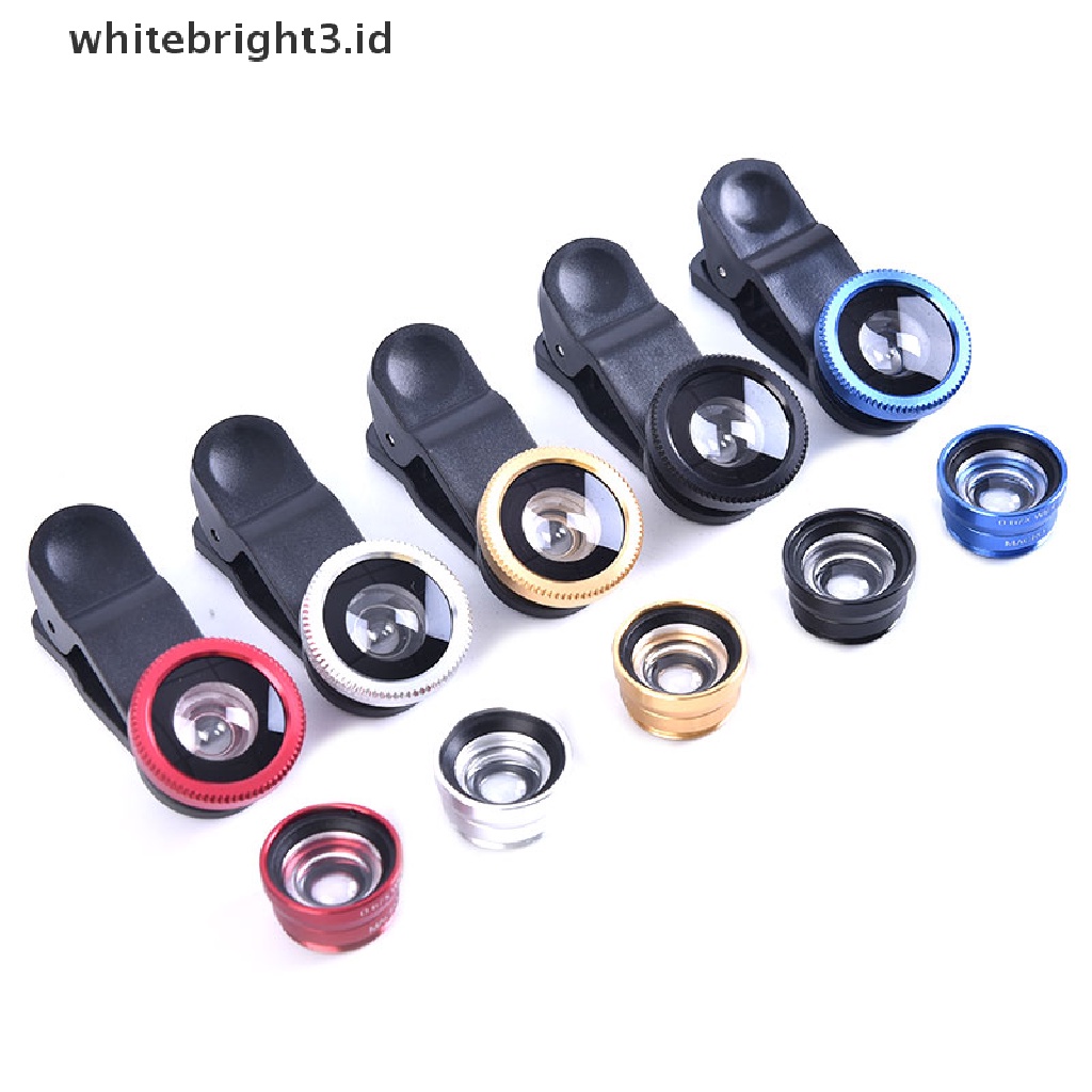 (whitebright3.id) 3in1 Lensa Kamera Fish Eye + Wide Angle + Macro Untuk Handphone Universal