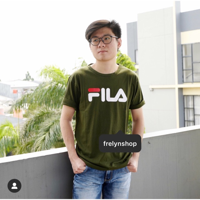 FILA MEN COWO HIJAU  ARMY  BAJU  TUMBLR TEE KAOS  Shopee 