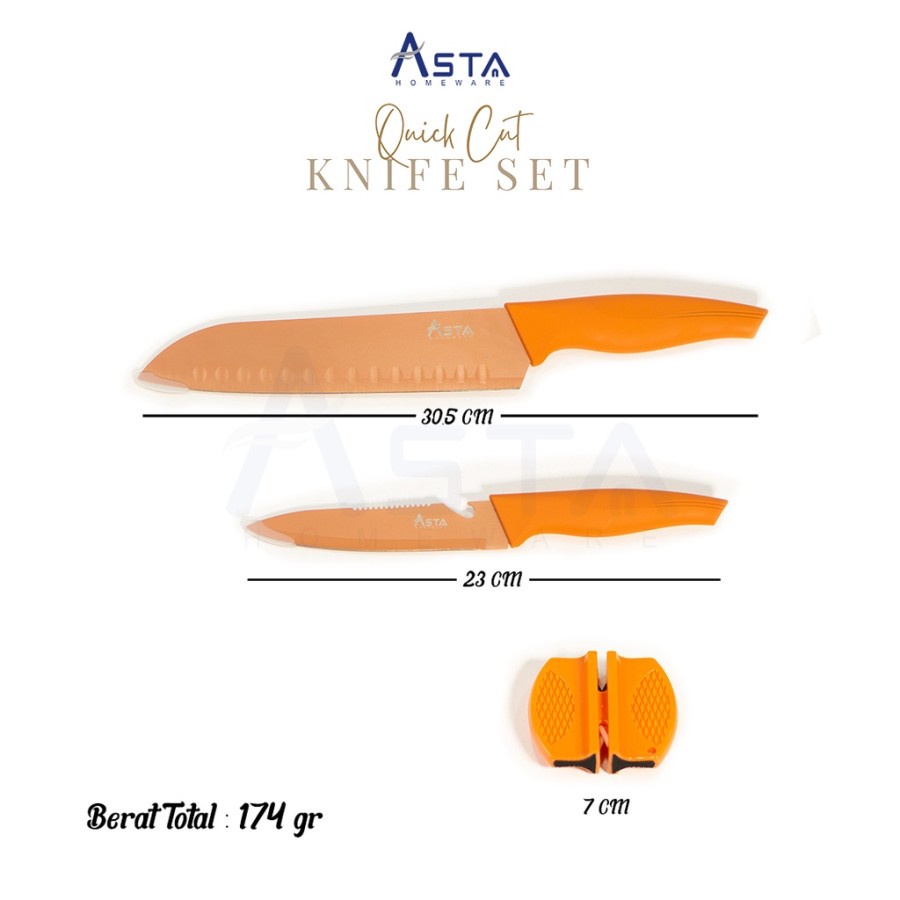 Asta Quick Cut Knife Set 3pc Pisau Dapur Pengasah Good Quality