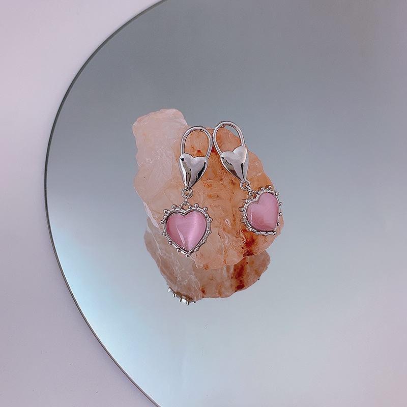 Anting Bentuk Hati Opal Warna Pink Untuk Aksesoris