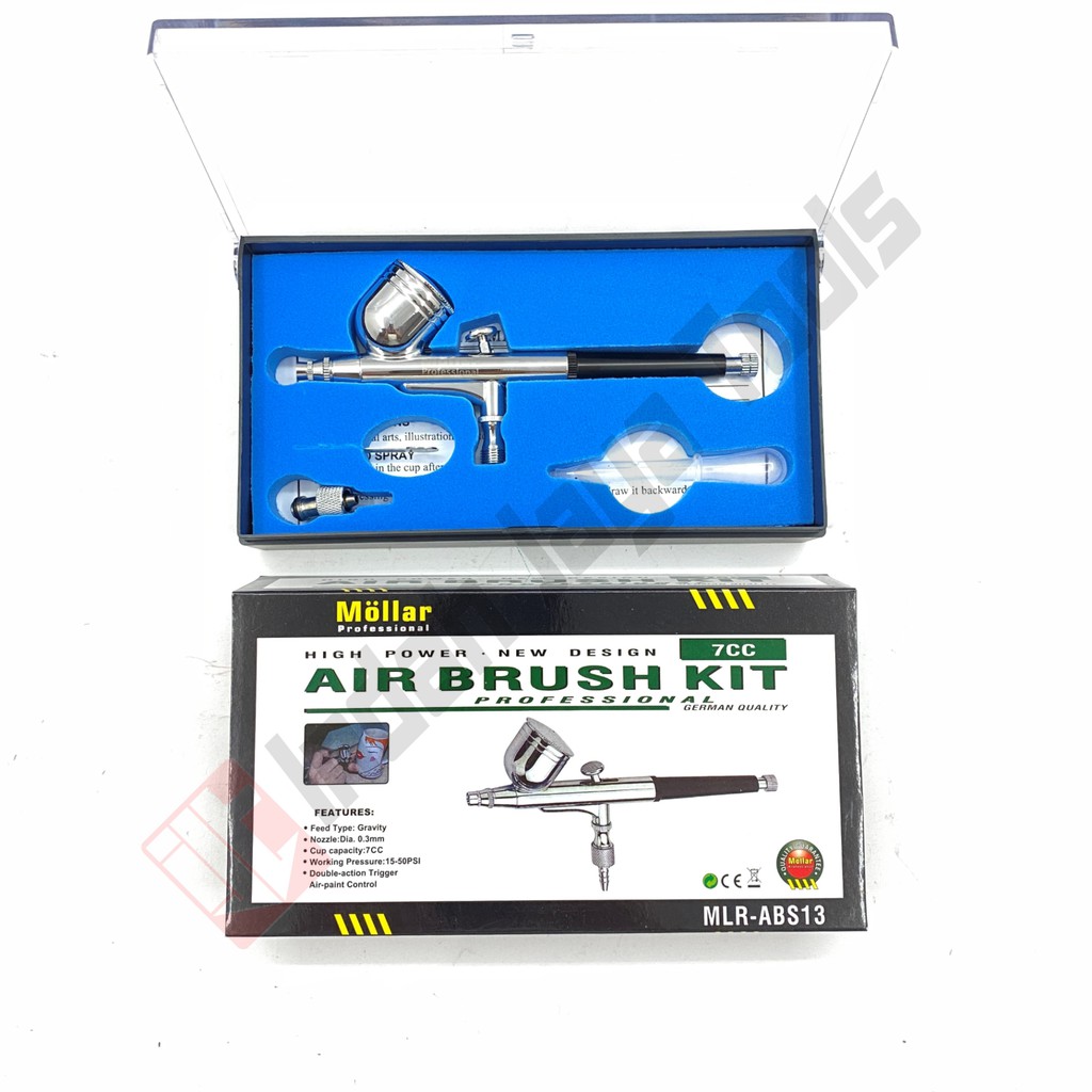 MOLLAR ABS13B Air Brush Kit 22cc Dual Cup 0.3 mm - Pen Paint Spray Gun