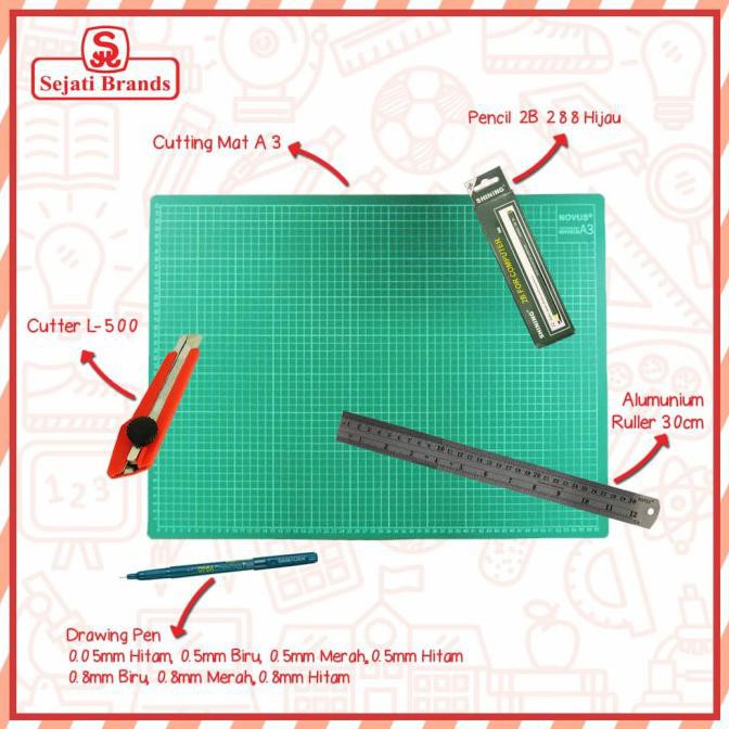 

✨BISA COD✨ PAKET CUTTING MAT /DRAWING PEN LENGKAP/ CUTTER DAN PENSIL