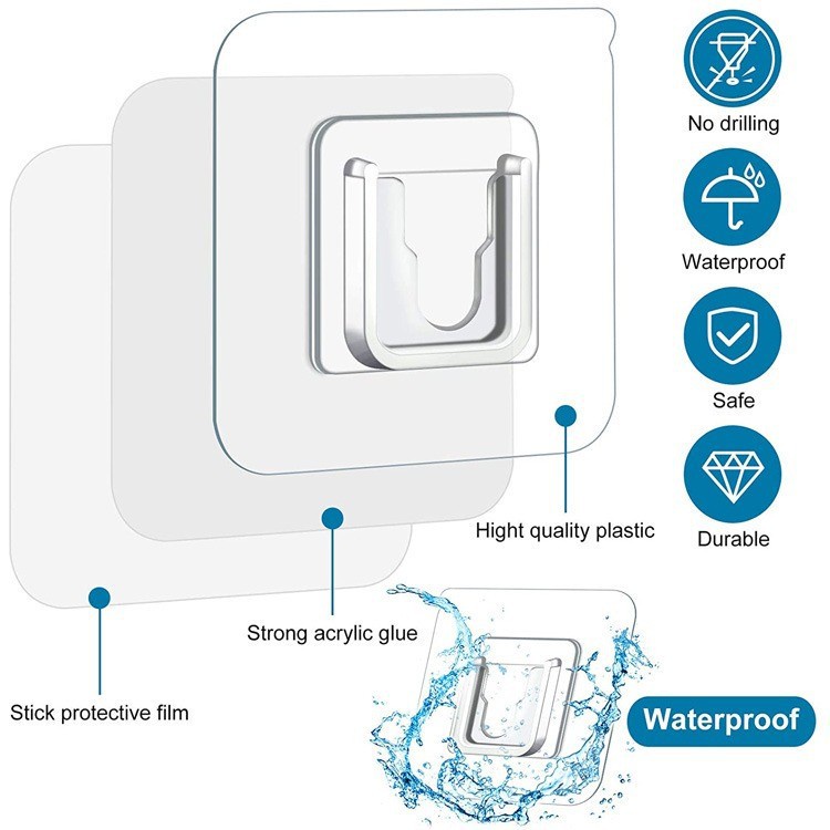 GANTUNGAN TEMPEL SOCKET HOOK TRANSPARAN 1 PASANG / GANTUNGAN PLUS MINUS DOUBLE TAPE SERBAGUNA