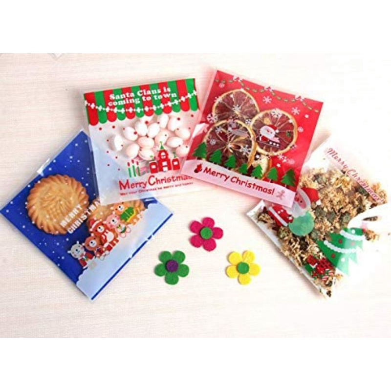 Uk 10x10 Fancy Kemasan Plastik Kue Cookies Bag Souvenir Natal Merry Christmas kantong bungkus gifts