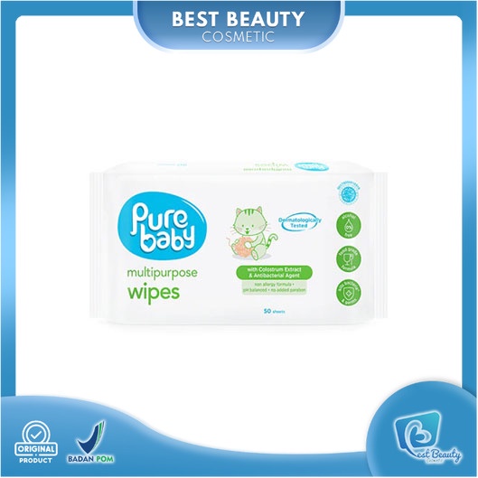 ★ BB ★ Pure Baby Multipurpose Wipes 50 + 50S - Tisu Basah Bayi Serbaguna Food Grade Tanpa Alkohol