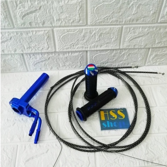 Gas Spontan 2 Kabel + Handgrip Domino Jalu Cnc + 2 Kabel Gas Serat  + 2 L Gas Warna = Mio J, Beat Fi