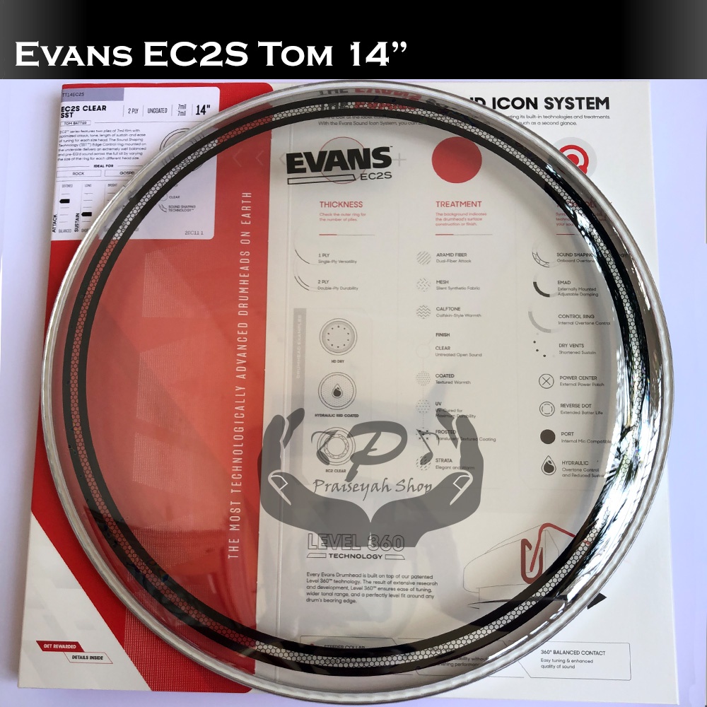 Head Drum Evans EC2S Clear TOM - 8&quot; - 10&quot; - 12&quot; - 13&quot; - 14&quot; (Batter / Head Atas)