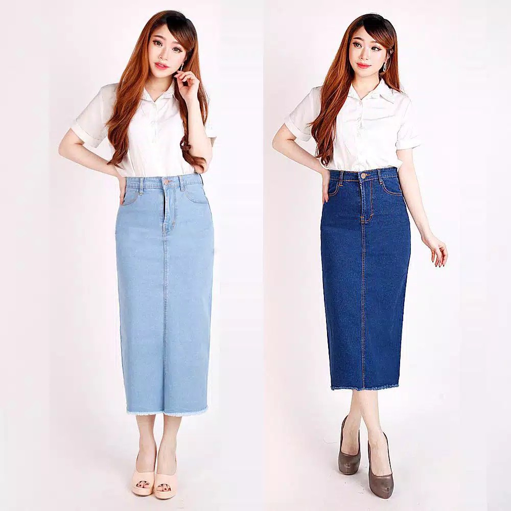  2 WARNA Rok  Panjang Wanita  Rok  7 9 Rawis Rok  Denim 