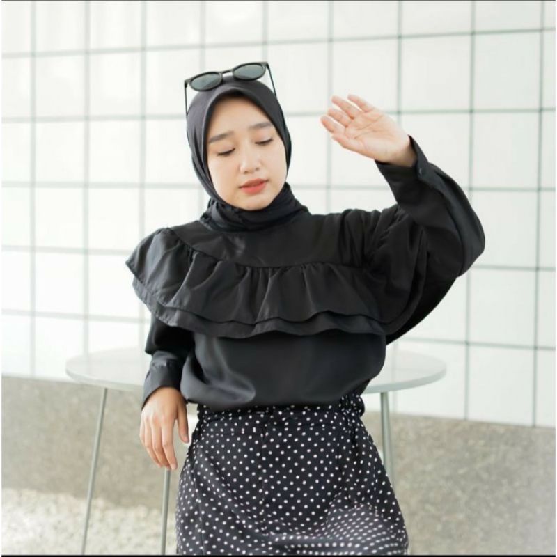 AUREL BLOUSE PREMIUM / ATASAN WANITA PREMIUM / WARNA HITAM PUTIH LILAC MONOCHROME FASHION