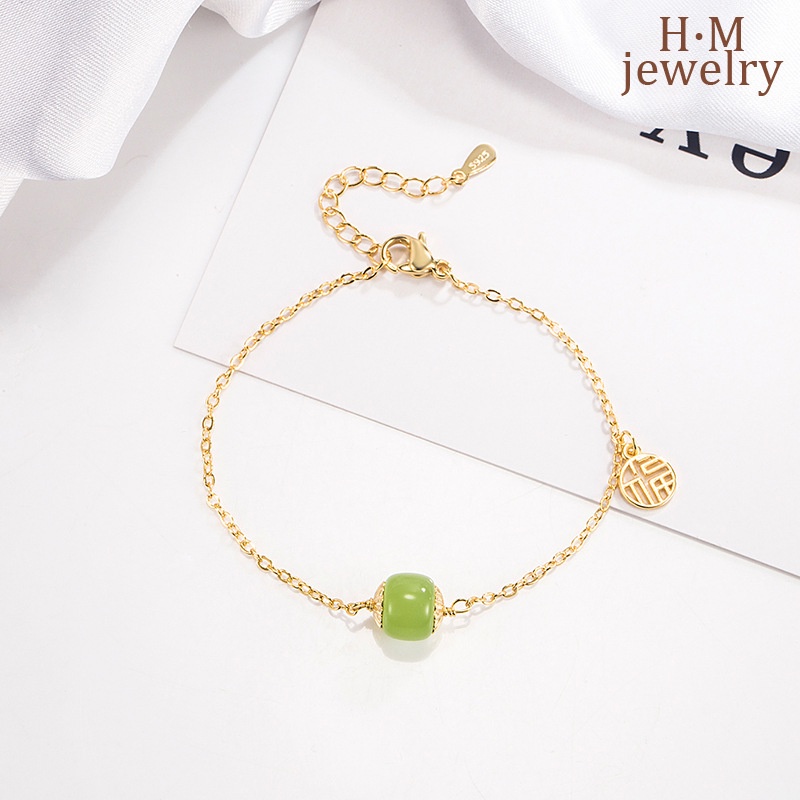 Gelang Tangan Manik-Manik Batu Jade Hetian Vintage Untuk Wanita