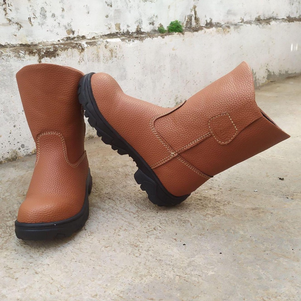 Sepatu Safety Boot Pria proyek ujung besi Kerja Lapangan Proyek kulit omega asli