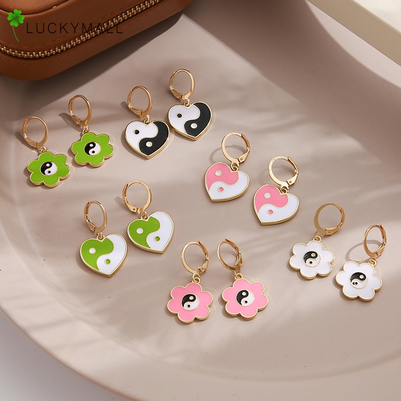 Anting Liontin Hati Bahan Alloy Gaya Korea Untuk Wanita