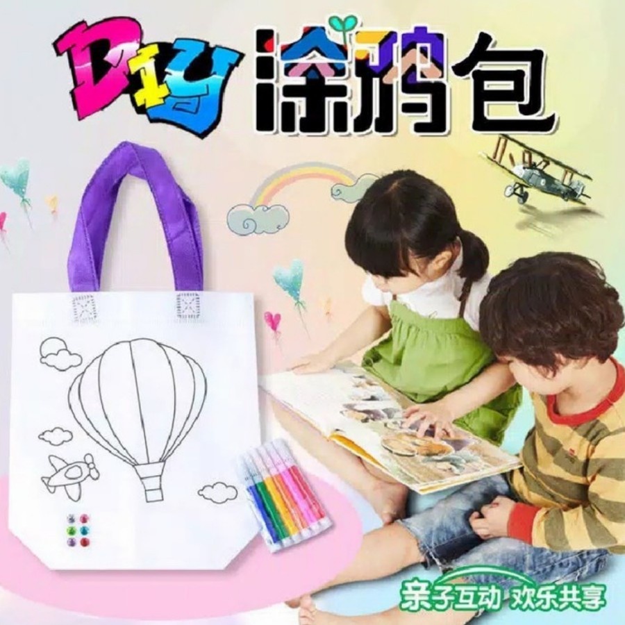 Tas Kerajinan Tangan Anak DIY Mainan Edukasi Mewarnai Set Organizer Bag Tempat Boneka Belanja