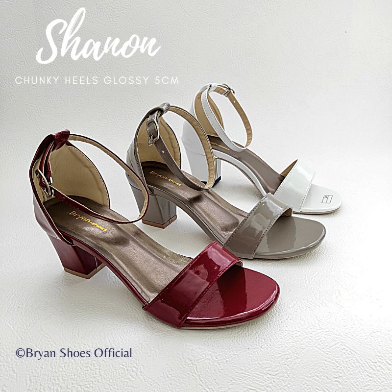 Bryan Shanon Glossy Chunky Heels Tahu 5cm 9cm Kilap 36-40 41 42 43 Oversize  Jumbo Bigsize Nyaman Puutih Abu Merah