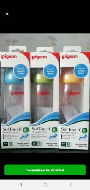 Botol Susu Pigeon 330ml dengan Nipple Wide neck size L / Botol Pigeon Peristaltic Plus Size L