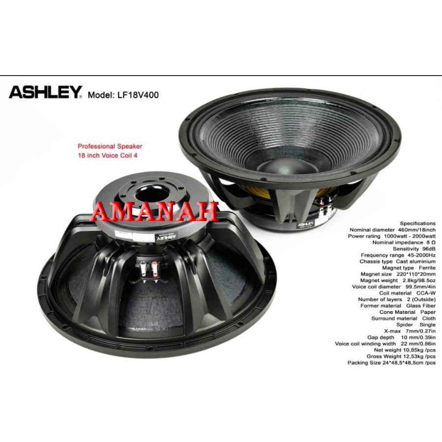 SPEAKER COMPONENT ASHLEY LF18V400 WOOFER ASHLEY LF 18V400