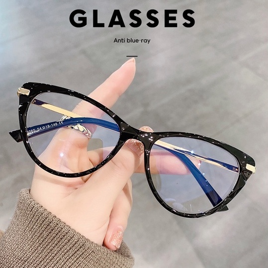 ✔ COD Kacamata Leopard Kacamata Korea Wanita Kacamata Anti Radiasi Retro Wanita Fashion Cat Eye Eyeglasses D716