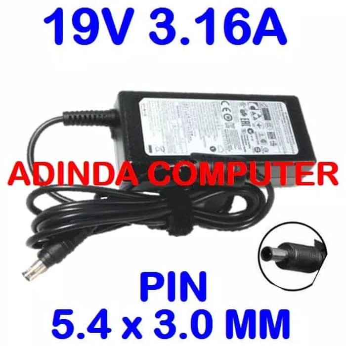 Adaptor Charger Samsung 19V 3.16A Pin Central - Black