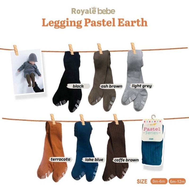 ROYAL BEBE Legging Pastel Earth lil' Me | Twilly Legging Tights / Legging Bayi Anak Warna Polos Tutup Kaki