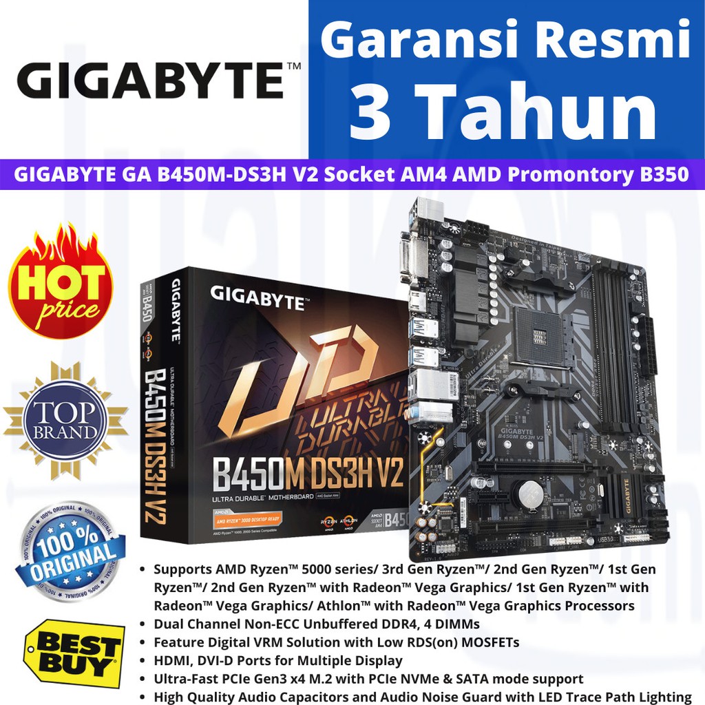 Motherboard Gigabyte B450M DS3H V2 AMD Socket Ryzen