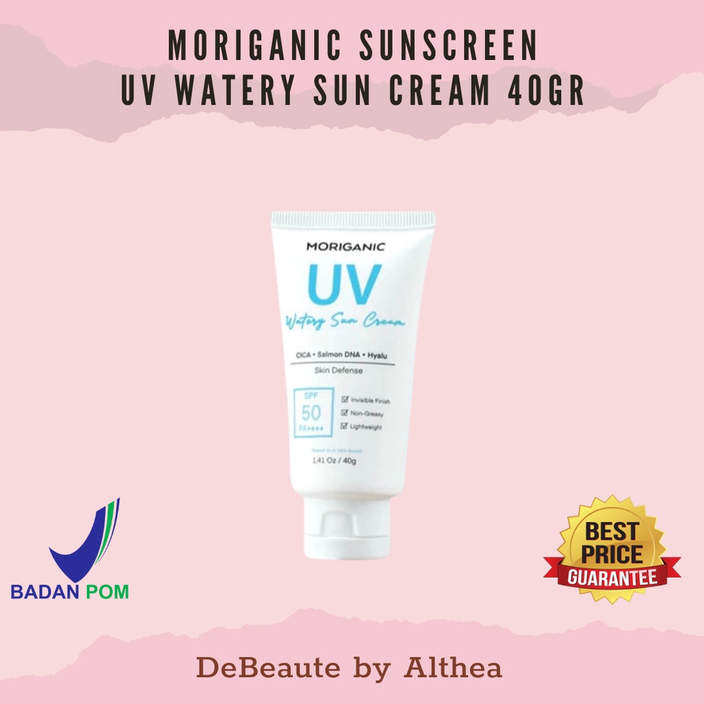 Moriganic Sunscreen UV Watery Sun Cream with CICA - Salmon DNA - Hyaluronic SPF50 PA++++ 40gr