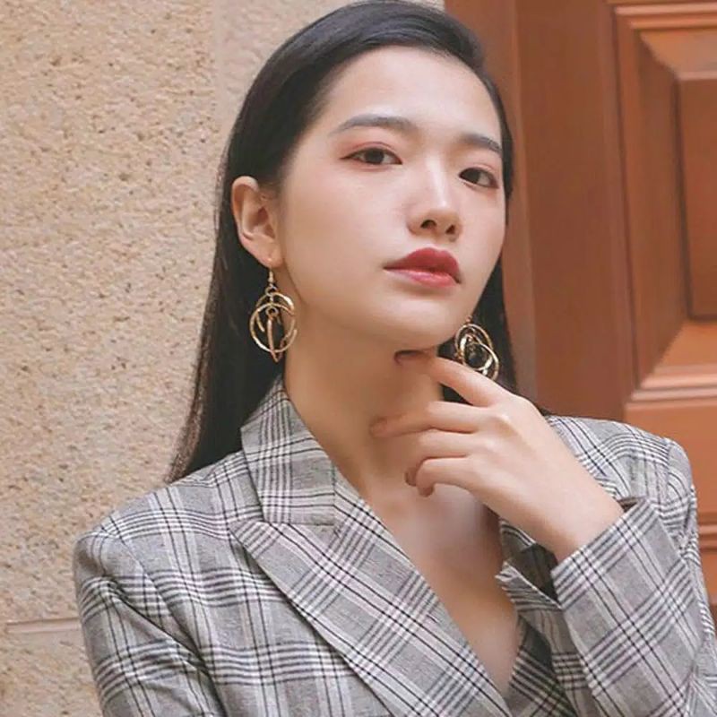 FerenHongXia Anting Gantung Model Bulat Hollow untuk Wanita