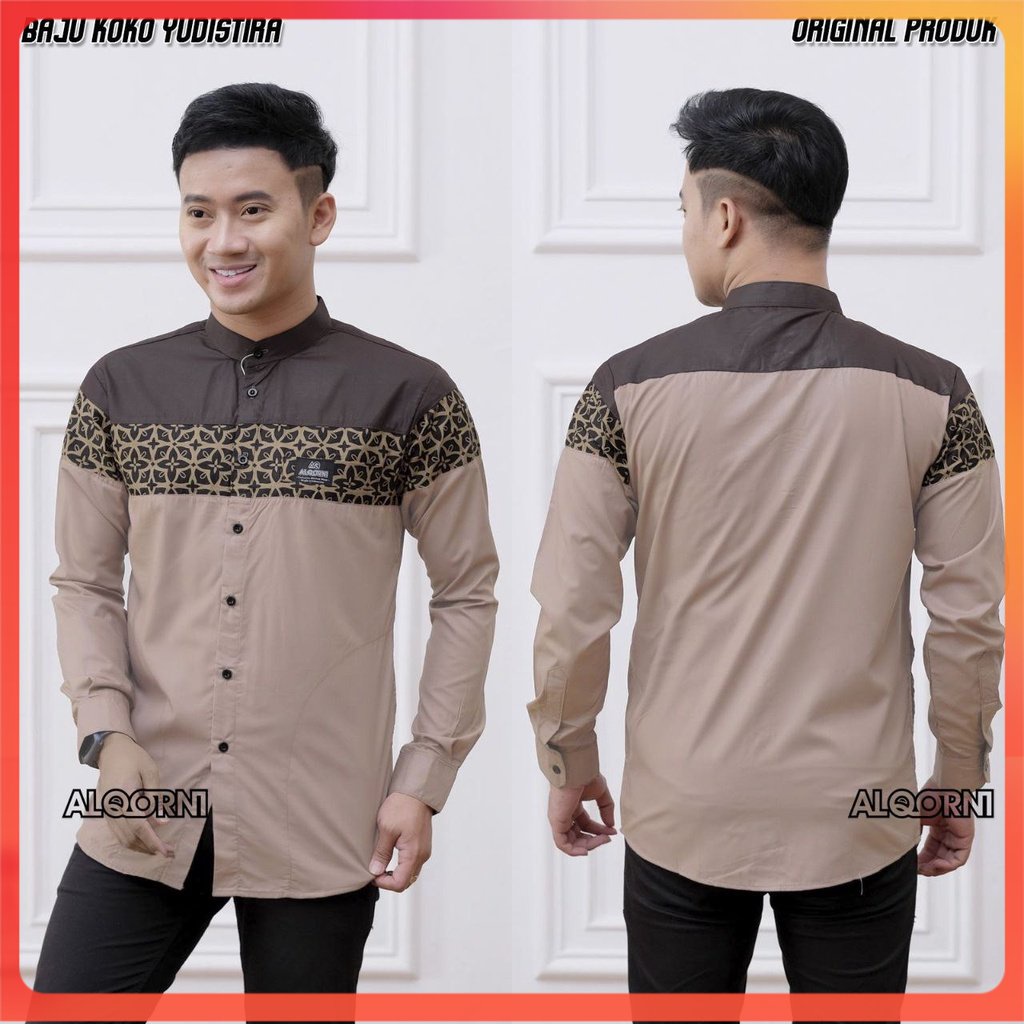 Big sale baju koko pria lengan panjang terbaru original al qorni motif yudistira kombinasi batik size s m l xl bahan katun toyobo premium kemko hadroh azzahir subbanul muslimin laki laki dewasa seragam santri pesantren terbaru kemeja koko pasarturi